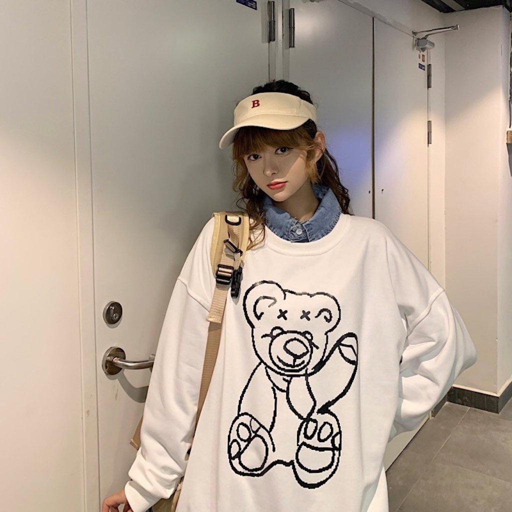 Áo sweater nỉ unisex form rộng hoodie street style nam nữ ulzzang hottrend hình in gấu phản quang cực chất