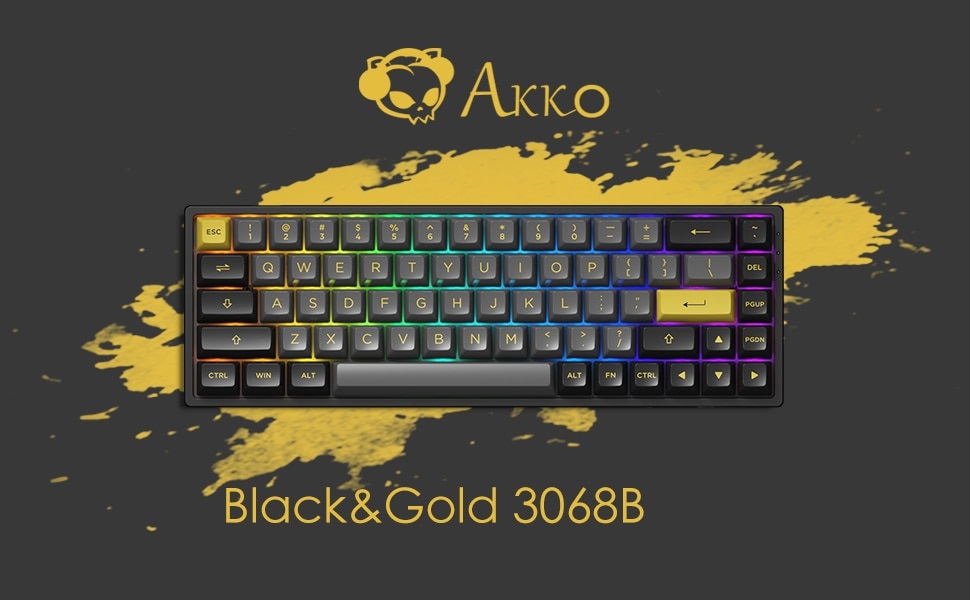Bàn phím máy tính AKKO 3068B Plus Black &amp; Gold_Mới, hàng chính hãng