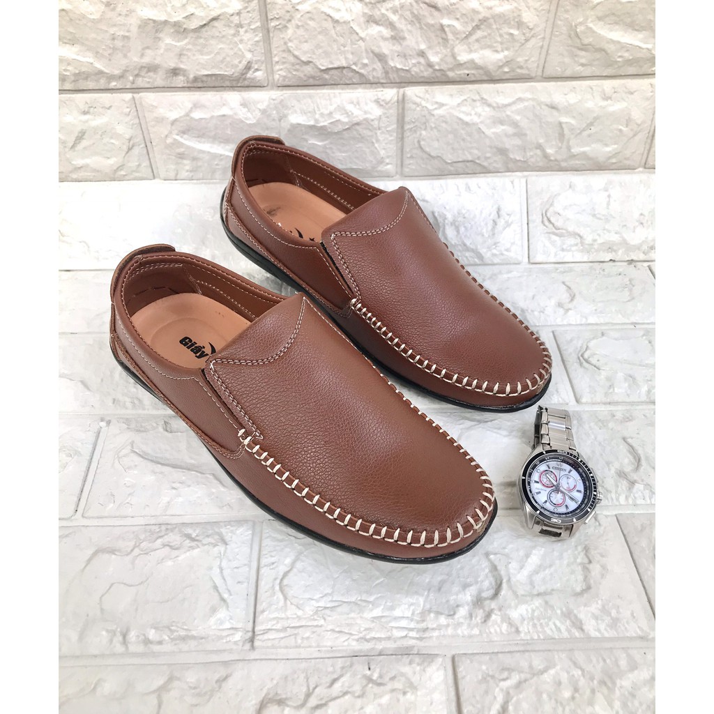 Giày lười nam mẩu mới, da mềm, mã GM04,màu vàng bò, đế khâu sẳn toàn bộ rất chắc chắn