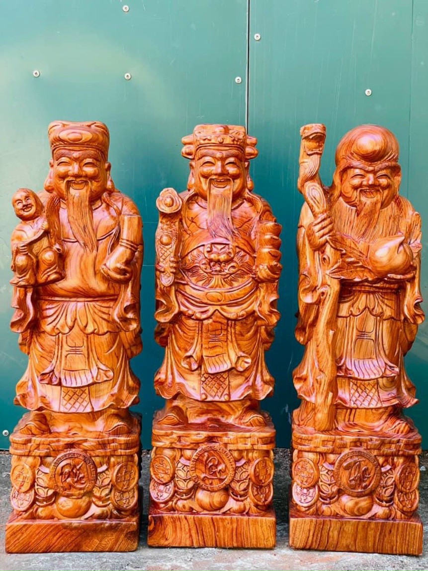 Bộ tượng phật tam đa phúc lộc thọ bằng gỗ hương đá kt cao 60×18×15cm