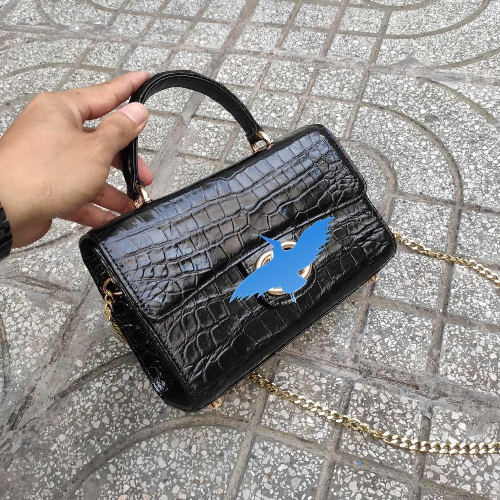 Túi nữ da cá sấu Màu đen quý phái. Size 22 dự tiệc!