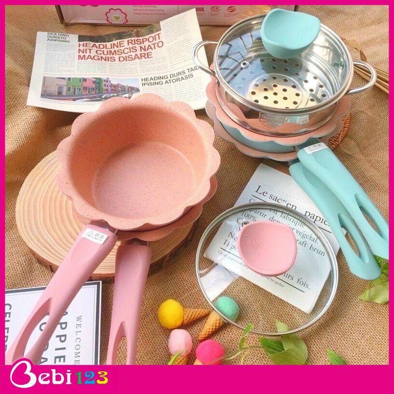 BỘ NỒI, CHẢO ĐÁ HÌNH HOA KÈM LỒNG HẤP CAO CẤP