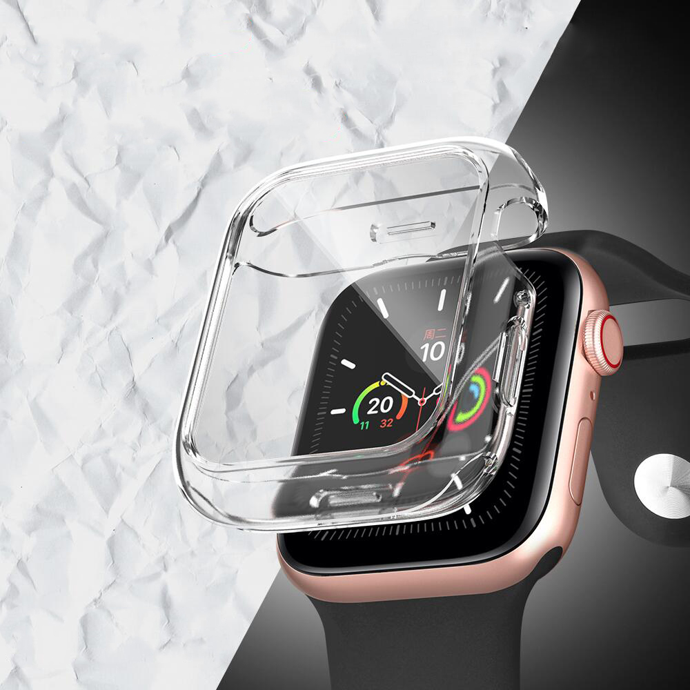 Ốp Case Bảo Vệ TPU Trong Suốt &amp; Mặt Kính Cường Lực dành cho Apple Watch Series 4/5/6/SE (Size 40mm/44mm)