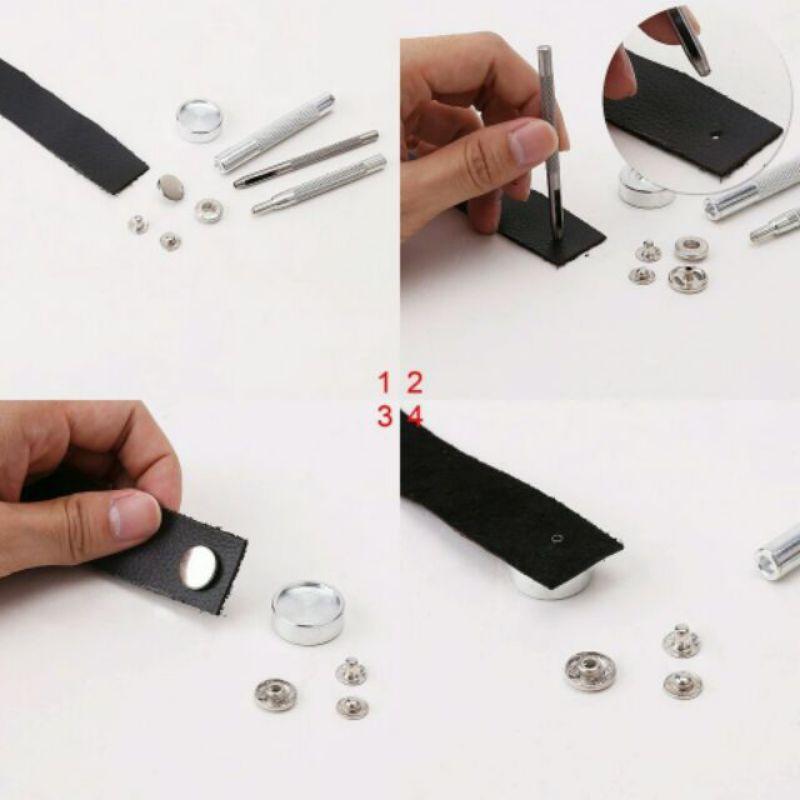 Sét 5 bộ Cúc Bấm 4 chi tiết họa tiết màu đồng và màu bạc