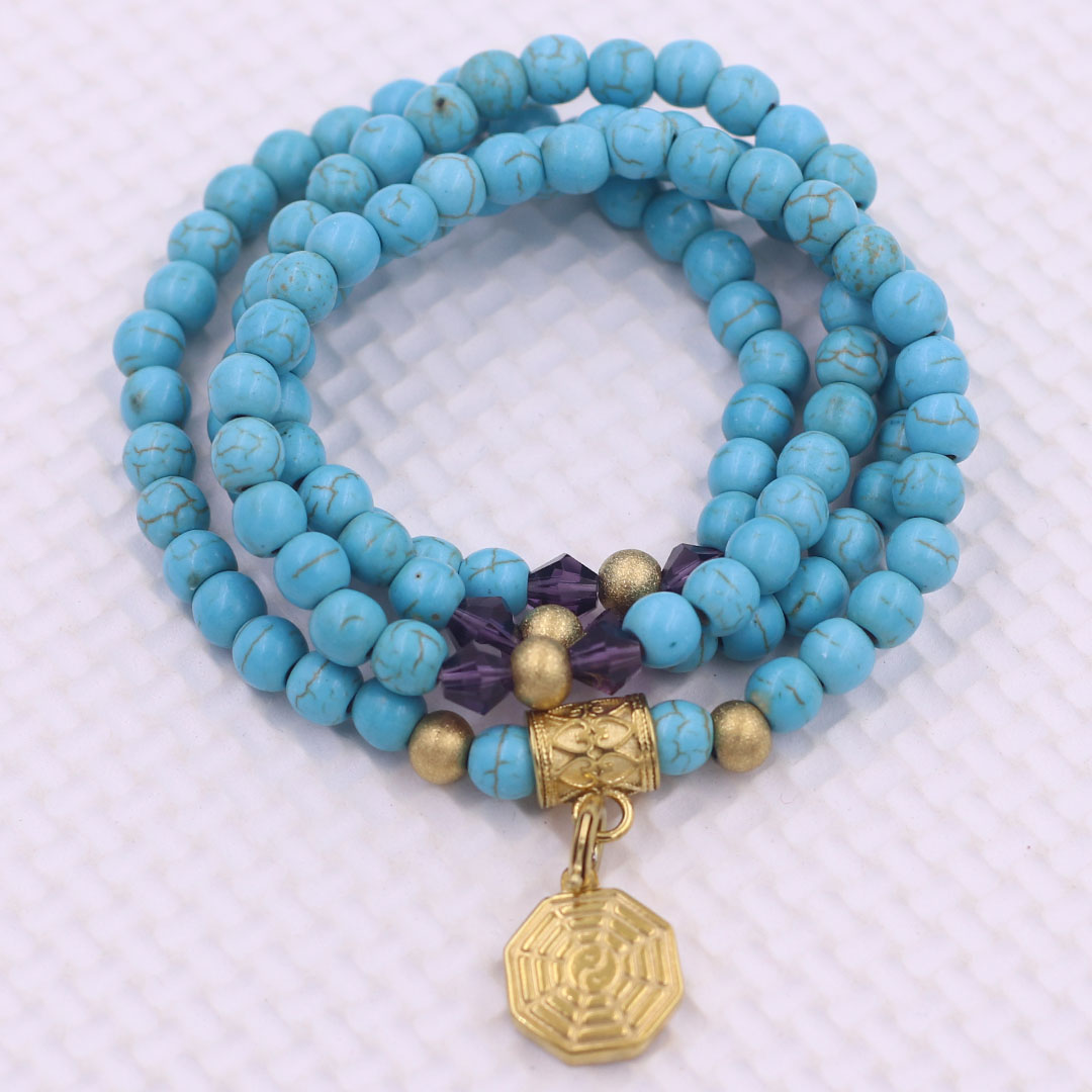 Vòng chuỗi 108 hạt đá thiên hà 6 ly charm bát quái inox - vòng chuỗi niệm Phật, vòng tay chuỗi hạt