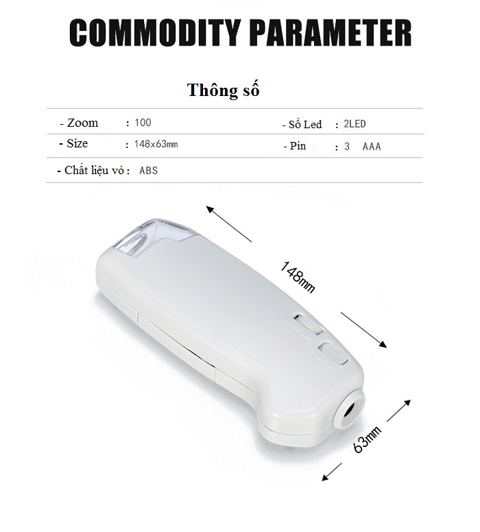 Kính lúp 100X mini cầm tay có đèn V3