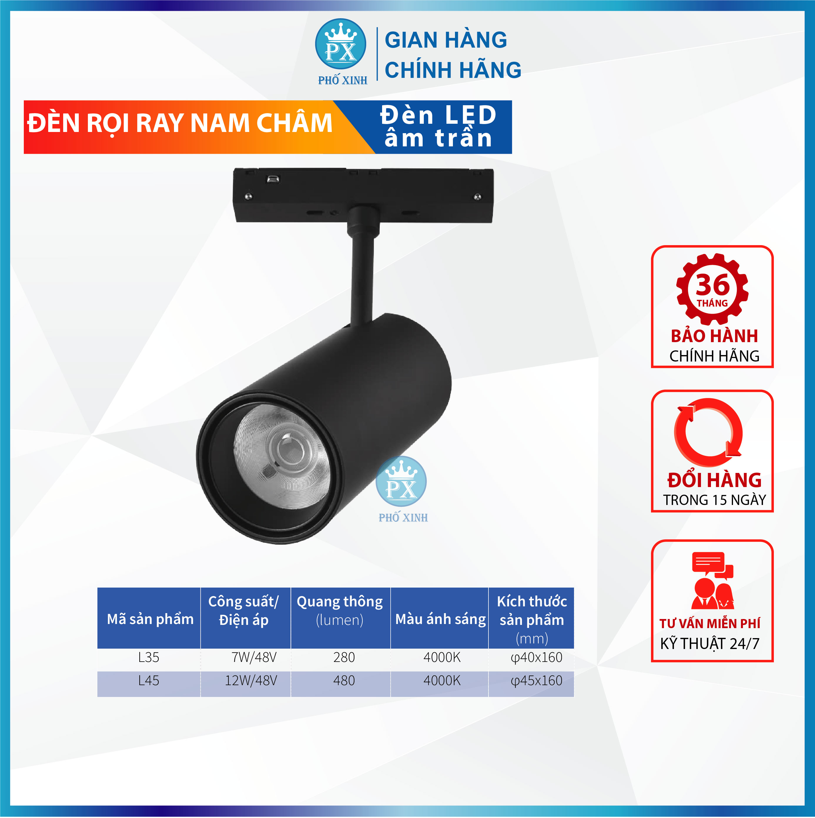 Bộ Đèn RỌI Ray Nam Châm 7W,12W  Chiếu Rọi SpotLight Sử Dụng Chip Led Osc am