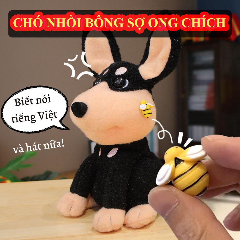 Chó bông sợ ong đốt đồ chơi cho bé giải trí giảm stress biết sủa hát nhại giọng, quà tặng sinh nhật cho bé