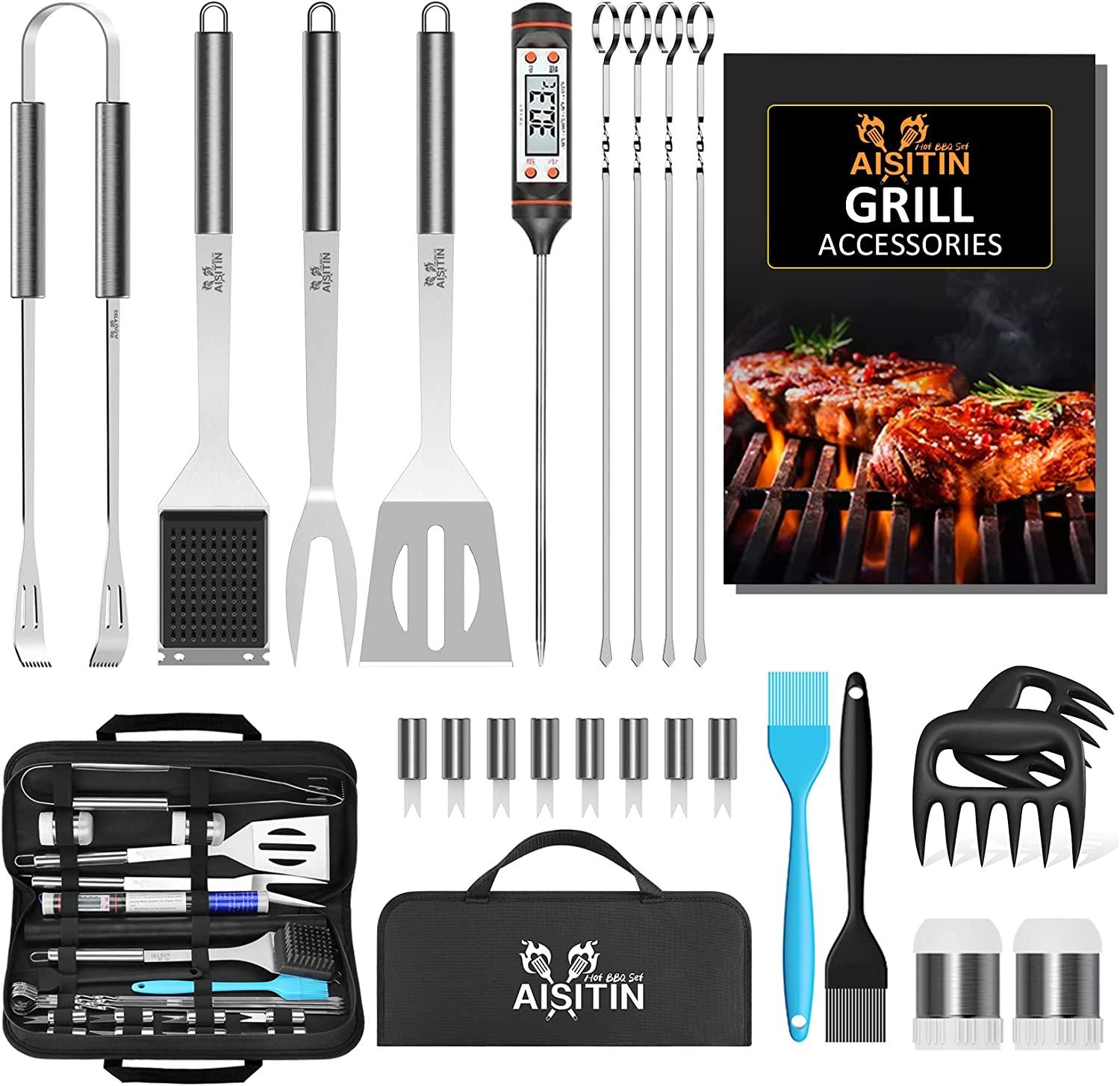 Dụng cụ nướng BBQ Bộ đồ nướng 25 miếng Phụ kiện đồ nướng bằng thép không gỉ