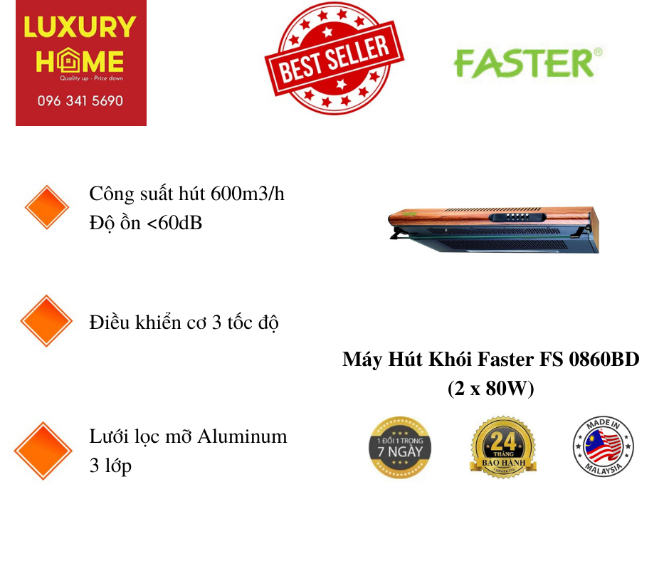 Máy Hút Khói Faster FS 0860BD (2 x 80W) - Hàng chính hãng