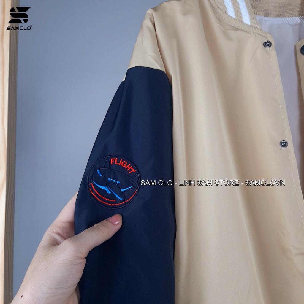 Áo khoác bomber vải dù 2 lớp nam nữ SAM CLO - Áo khoác gió phong cách bóng chày JACKET form rộng unisex thêu chữ BADGE