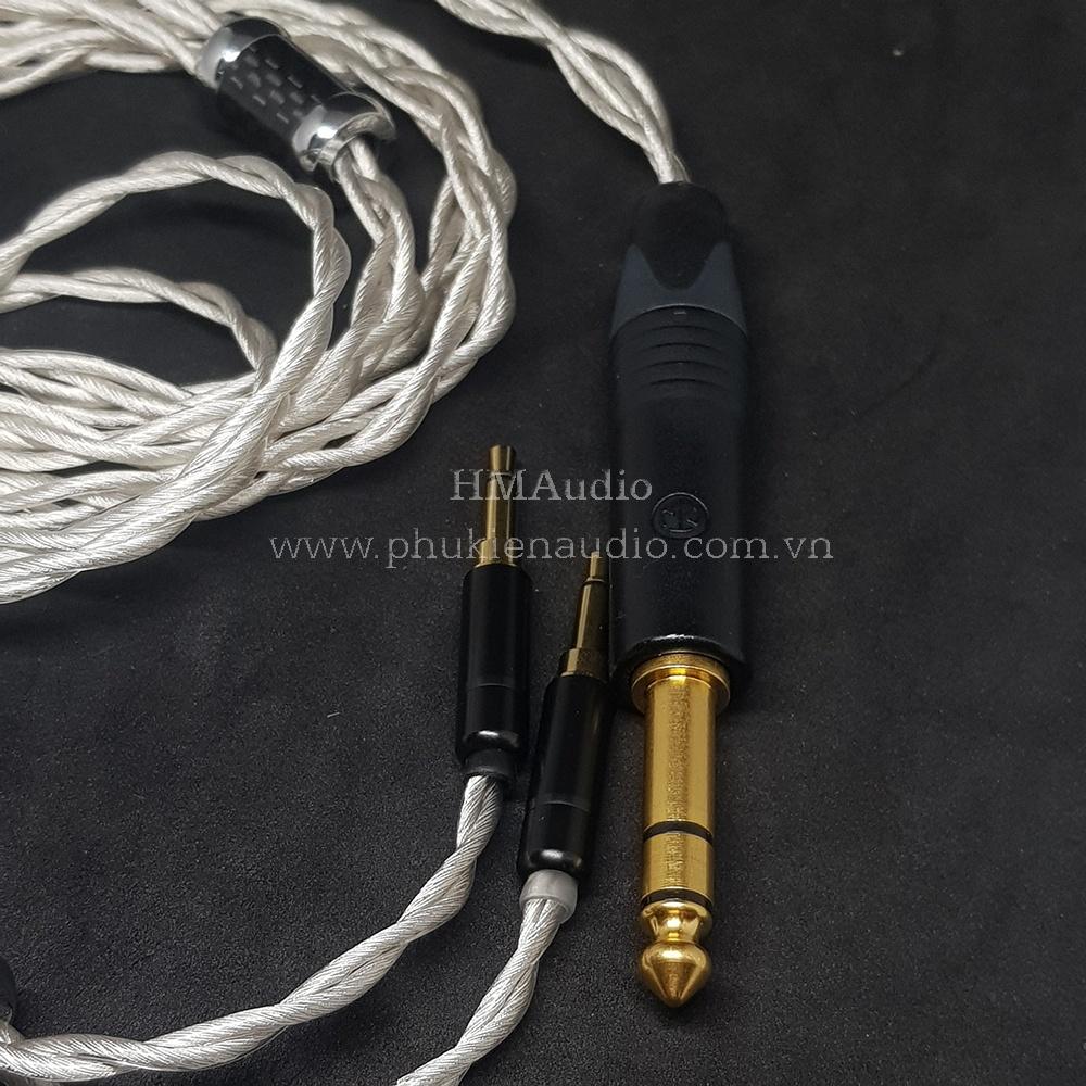 Dây tai nghe đồng mạ bạc OFC 1.8mm tết 4 - Connector Dual 3.5mm - Phù hợp với tai nghe Ananda Arya Susvara Sundara