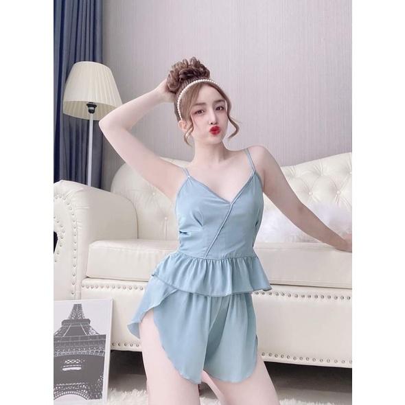 Đồ ngủ sexy nữ, đồ bộ đùi nữ mặc ở nhà chất satin ảnh kèm video thật