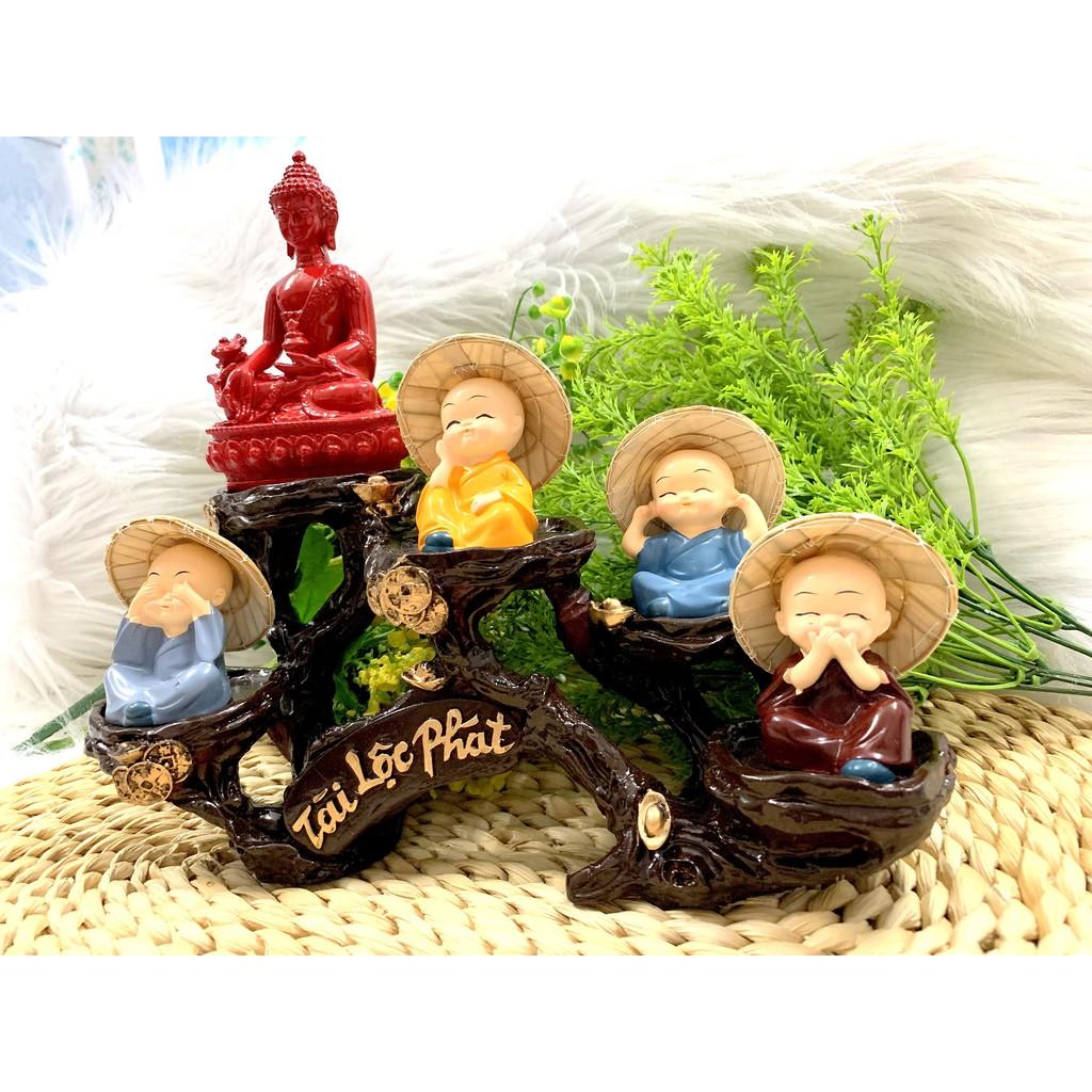 Full Set Tượng Phật Thích Ca + Đế Tượng Tài Lộc Phát + Chú Tiểu Nón Lá