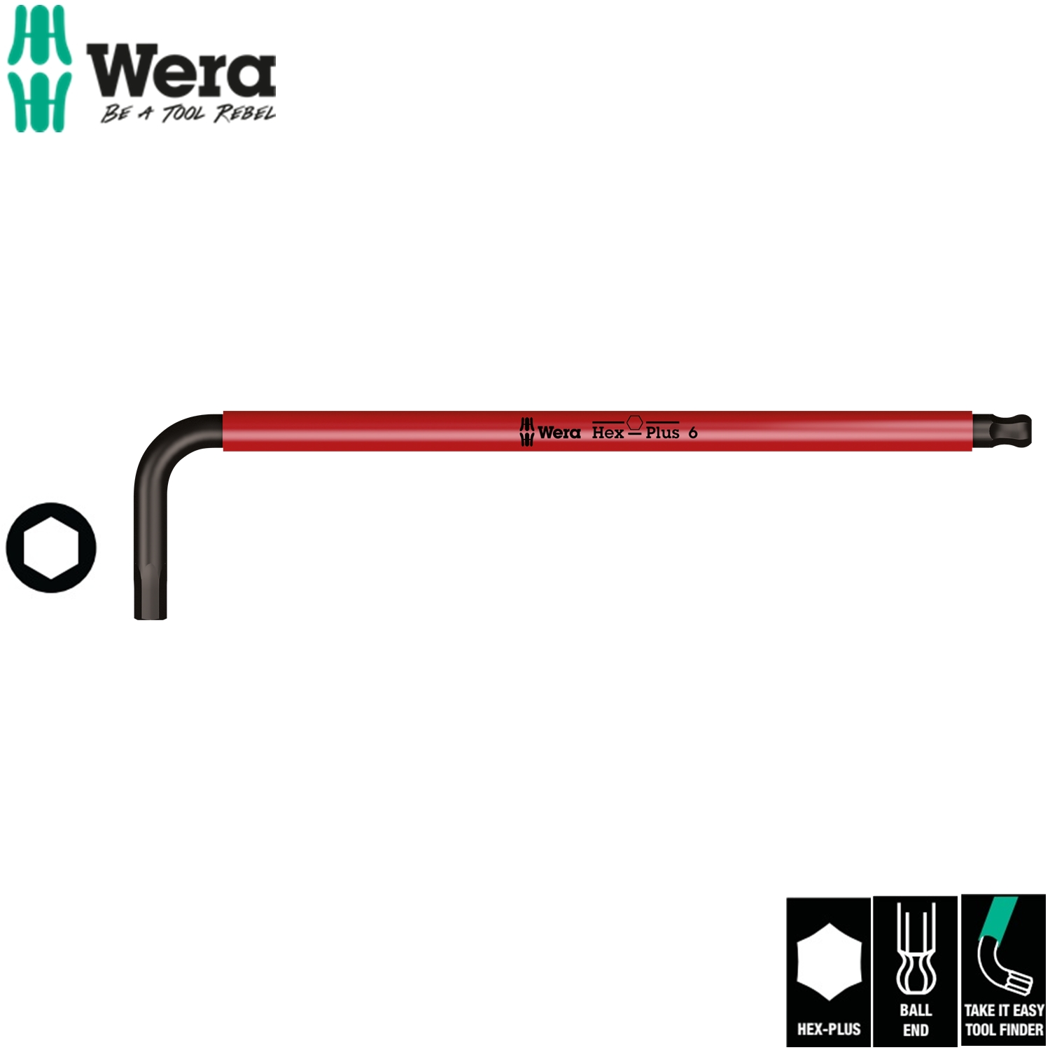 Khóa lục giác bi dài nhiều màu Wera 05022612001 950 SPKL Hex-Plus red 6mm x 172mm