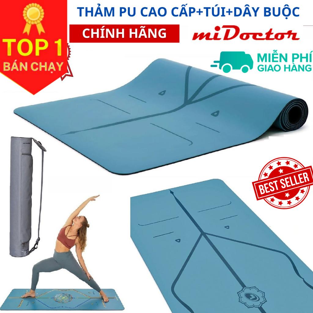 Thảm Tập Yoga Da PU Định Tuyến Màu XANH DƯƠNG Tặng Kèm Túi Đựng Thảm cùng Dây Buộc Cao Cấp Chính Hãng miDoctor