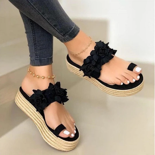 Dép Quai Ngang Đế Dày Đính Hoa Thời Trang Nữ Tính