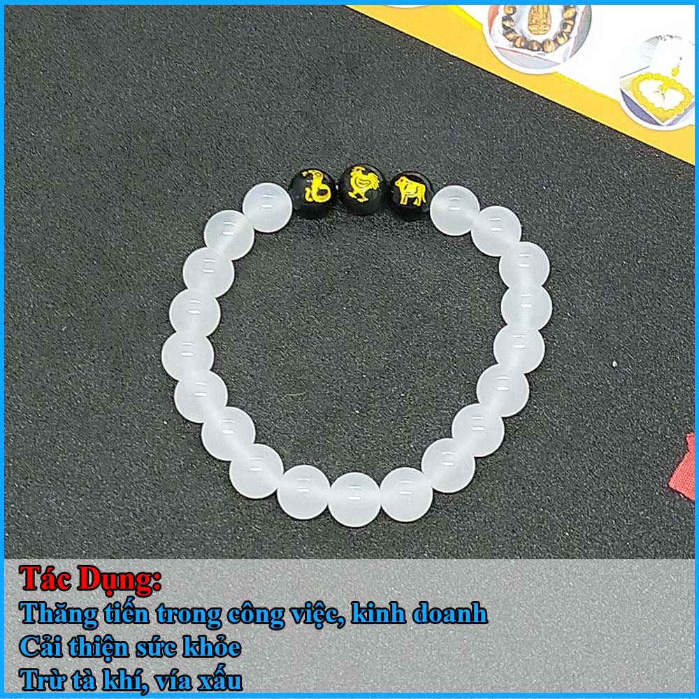Vòng tam hợp tỵ dậu sửu mã não trắng TH026 - Vòng tay tam hợp quý nhân - Vòng tay tam hợp bằng đá cho người tuổi tỵ dậu sửu - Bảo hành 12 tháng - Vận chuyển toàn quốc - Nhận hàng thanh toán