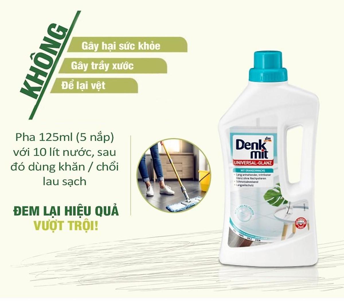 Nước Lau Sàn Gỗ Denkmit Parkettpflege, Dung Dịch Lau Nhà, Diệt 99% Vi Khuẩn, Dung Tích 1L, Nhập Đức