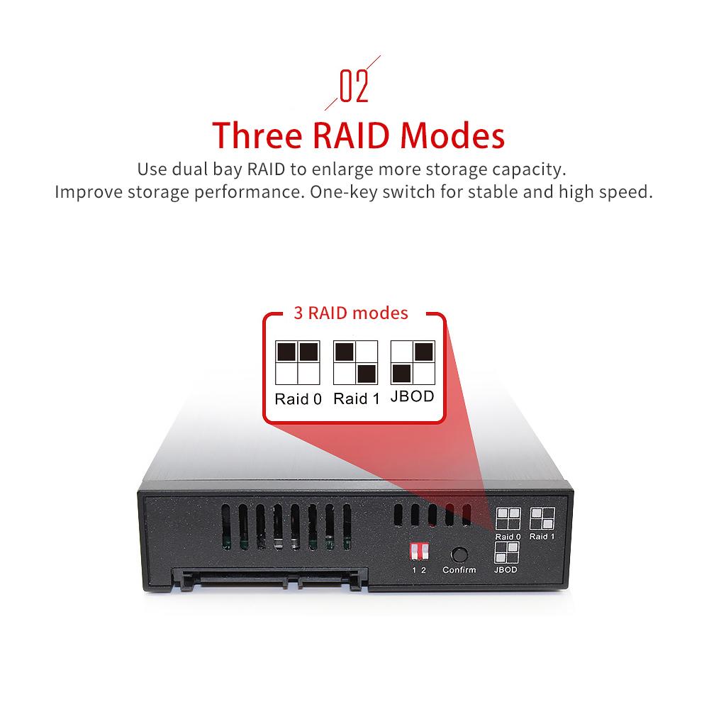 Hộp đựng ổ đĩa mềm OImaster Dual Bay Chế độ RAID 2.5 inch SATA HDD hợp kim nhôm