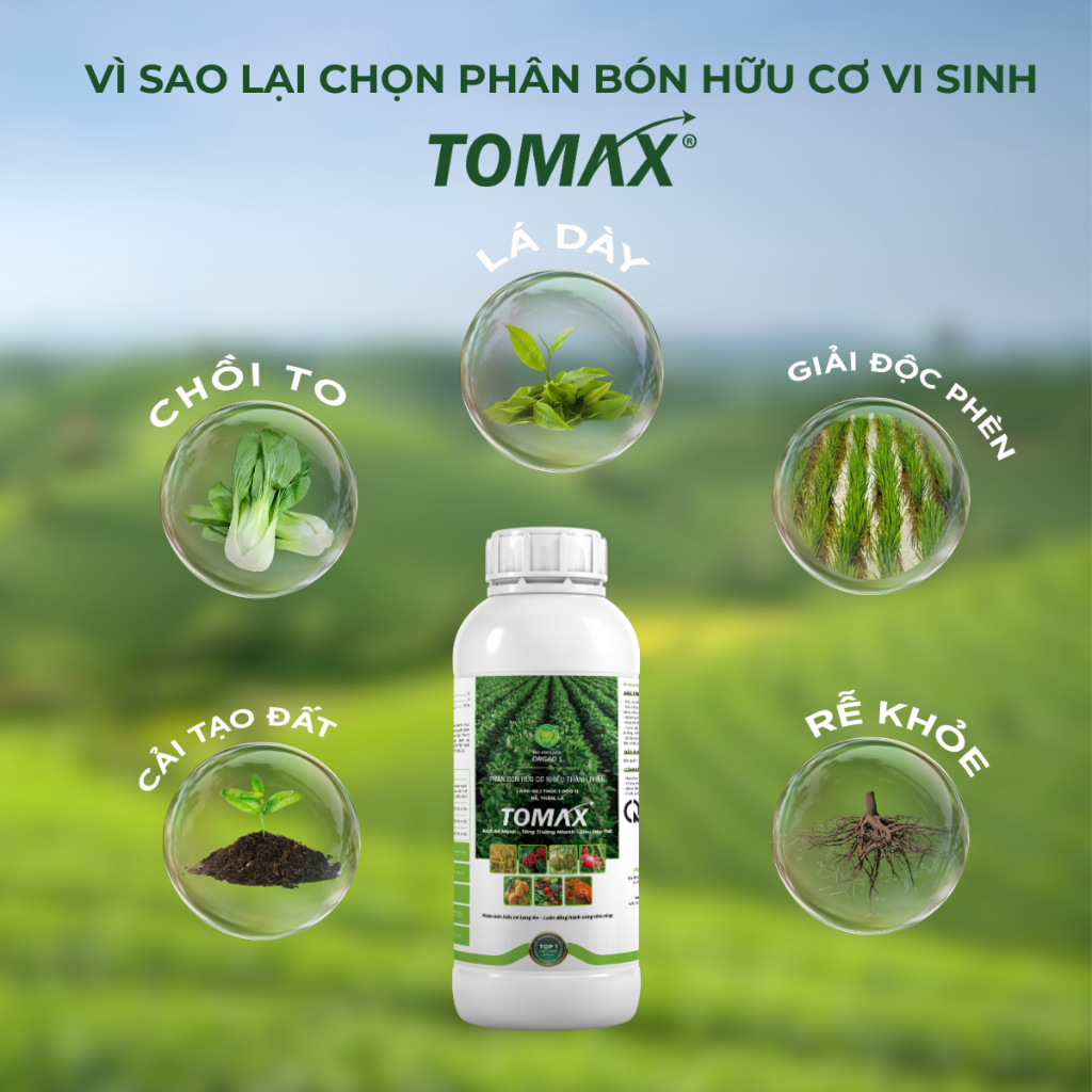 Phân bón hữu cơ TOMAX  LAHC-02, MIO 1 Cứng Cây, Kích Rễ, Hạ Phèn Cực Hiệu Quả - Chai 1L
