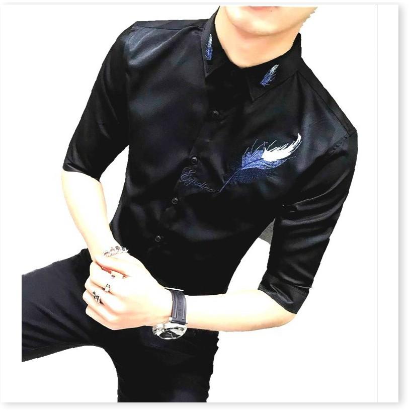 Áo sơ mi vải lụa 3D không nhăn HOẠ TIẾT LÔNG VŨ CỰC ĐẸP CHO CÁC CHÀNG KHANH AN FASHION