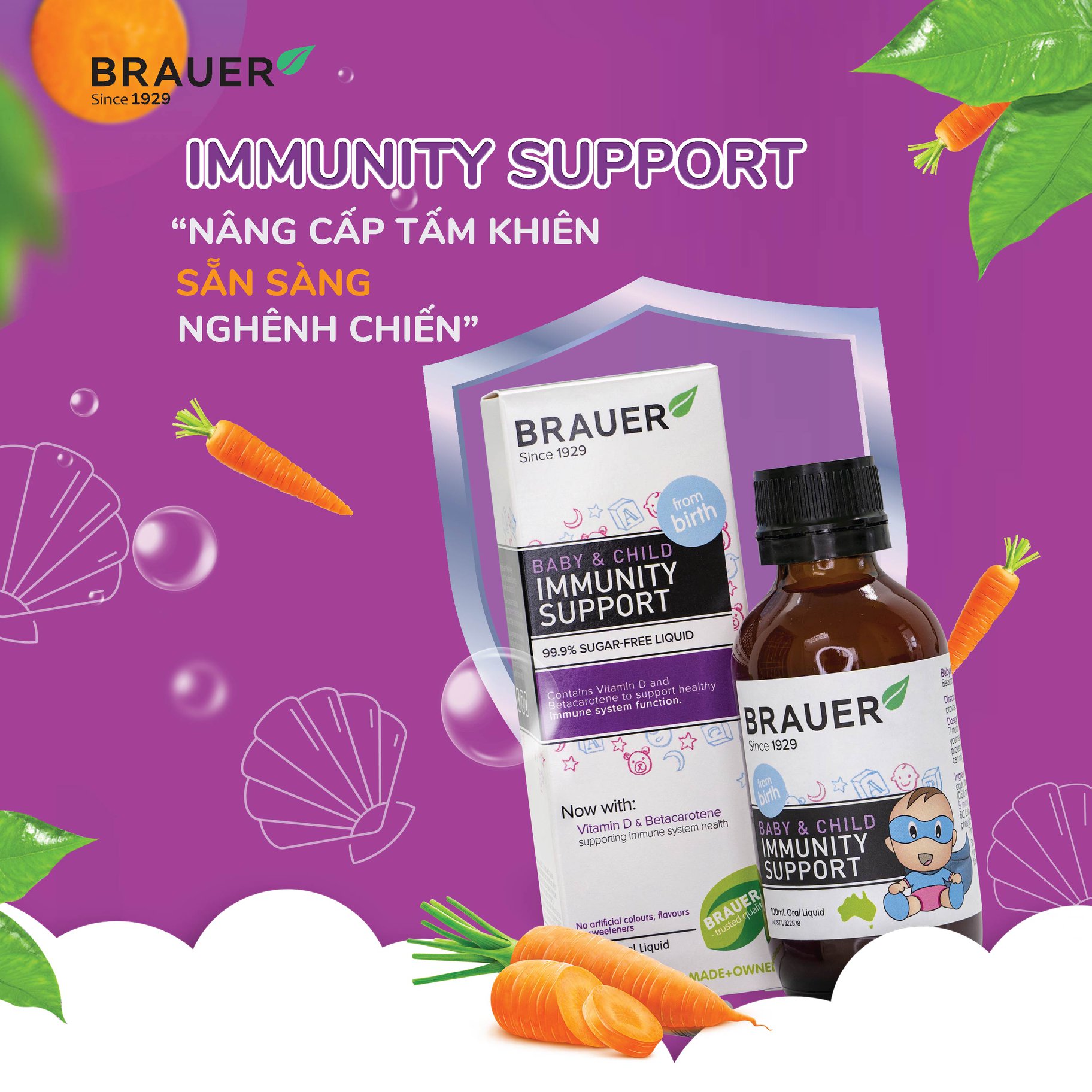 Vitamin tổng hợp hỗ trợ miễn dịch Immunity Support Brauer Giúp bé phát triển khỏe mạnh - Massel Official