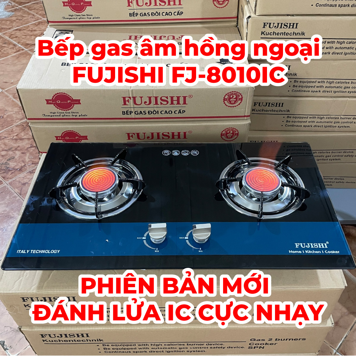 Bếp gas âm hồng ngoại Fujishi FJ-8010IC - KÍNH XANH - Đánh lửa IC cực nhạy - Lửa xanh tiết kiệm gas - Hàng chính hãng
