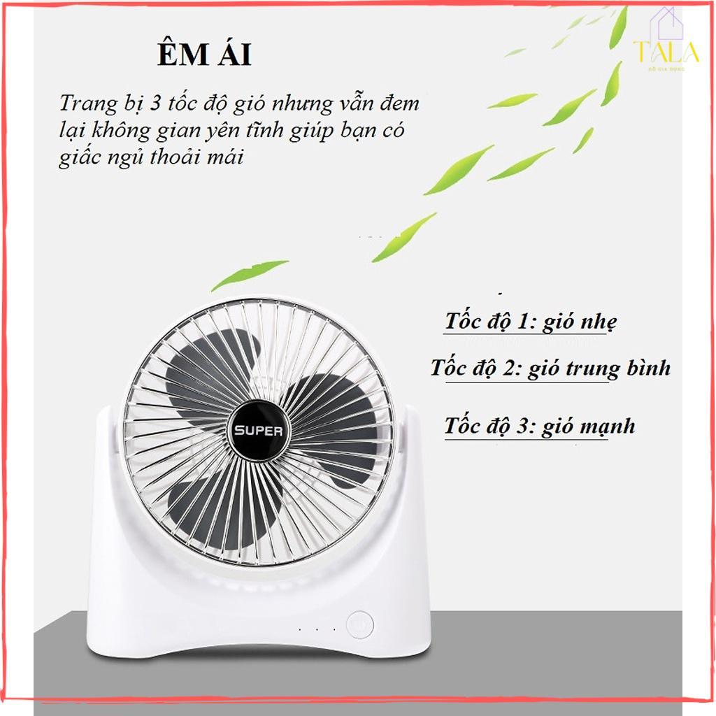 Quạt Để Bàn Tích Điện Super Fan Mini  - Công Suất Lớn, 3 Cấp Độ Gió Làm Mát Hiệu Quả - Có Thể Điều Chỉnh Hướng Gió