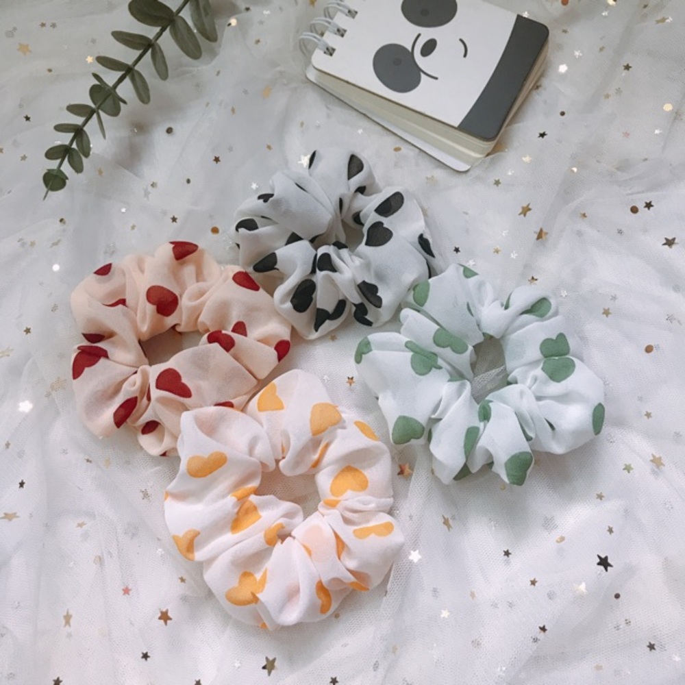 DÂY CỘT TÓC SCRUNCHIES CHẤM BI TIM MỚI LẠ PHONG CÁCH HÀN QUỐC PHÙ HỢP VỚI NHIỀU TRANG PHỤC