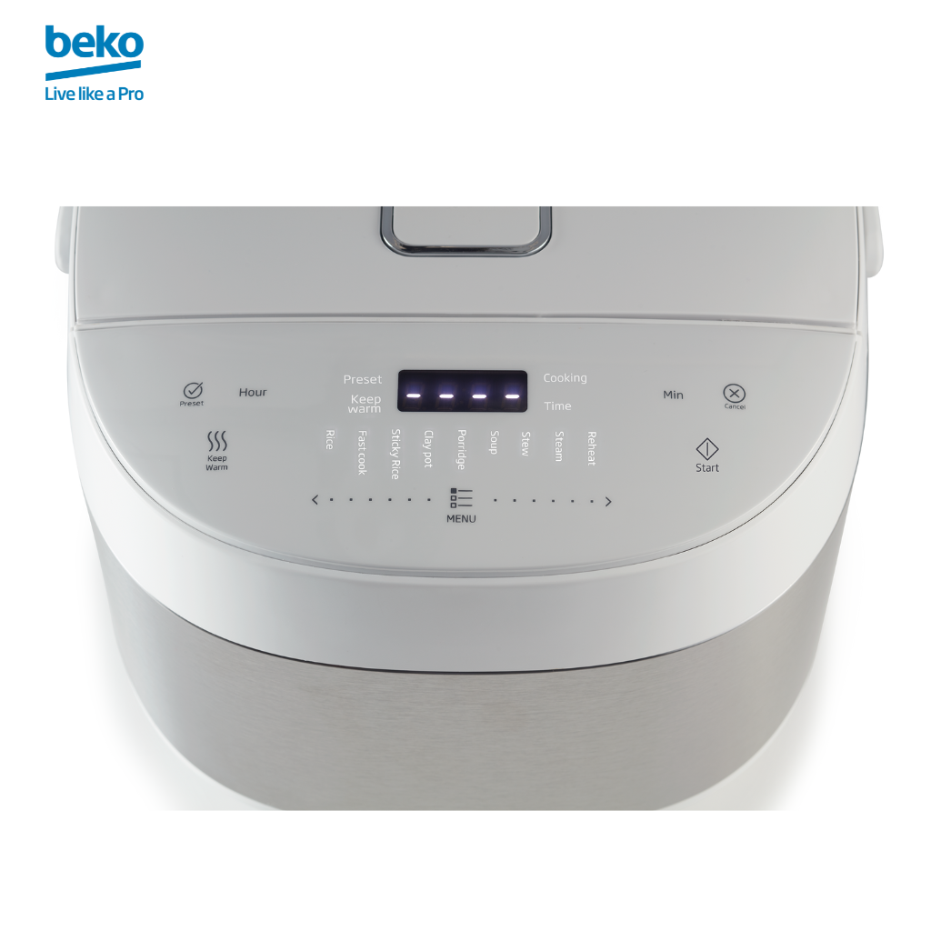 Nồi Cơm Điện Tử Chống Dính BEKO 9 Chương Trình Nấu Đa Dạng, Giữ Ấm Đến 24H, Dung Tích 1.8L - RCM50823W - Hàng Chính Hãng