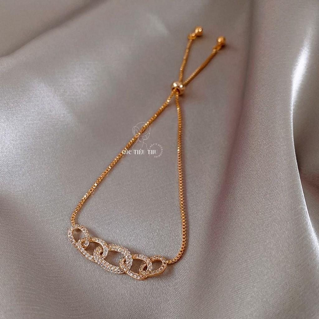 Lắc Tay Hợp Kim Mặt Xích Tròn Đính Đá - Trang Sức Phong Cách Hàn Quốc Nhẹ Nhàng Sang Trọng