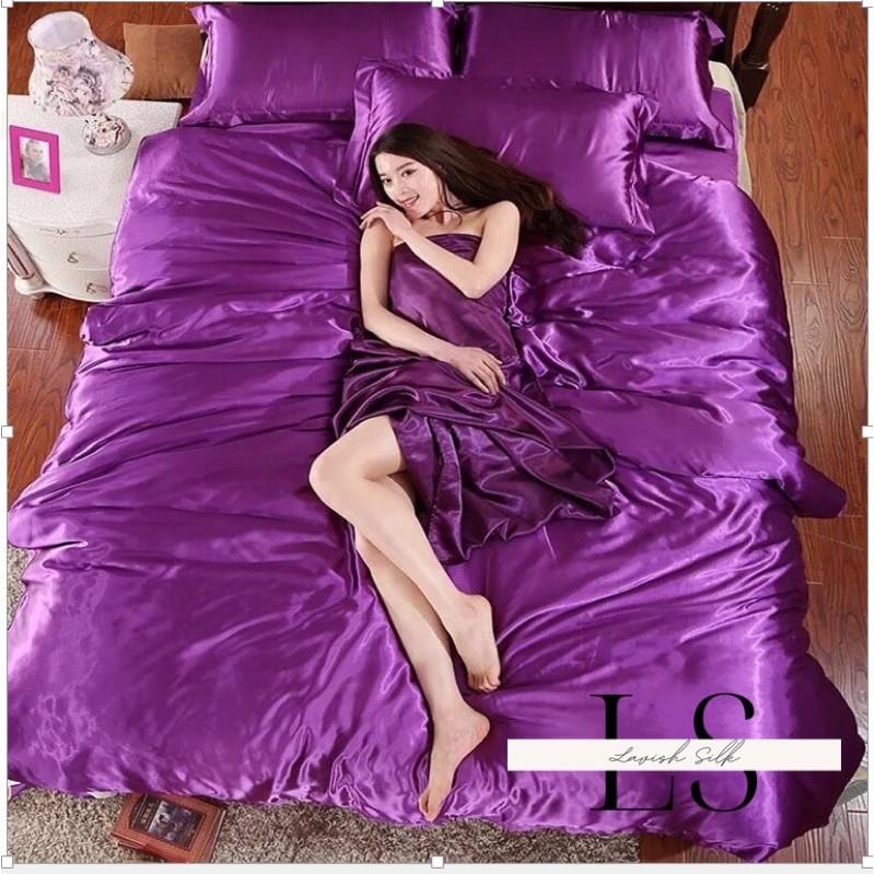 Bộ Ga Phủ Phi Lụa Lavish Silk Cao Cấp Mát Lạnh Hàng Loại 1 Không Nối Vải - Tím Hoa Cà