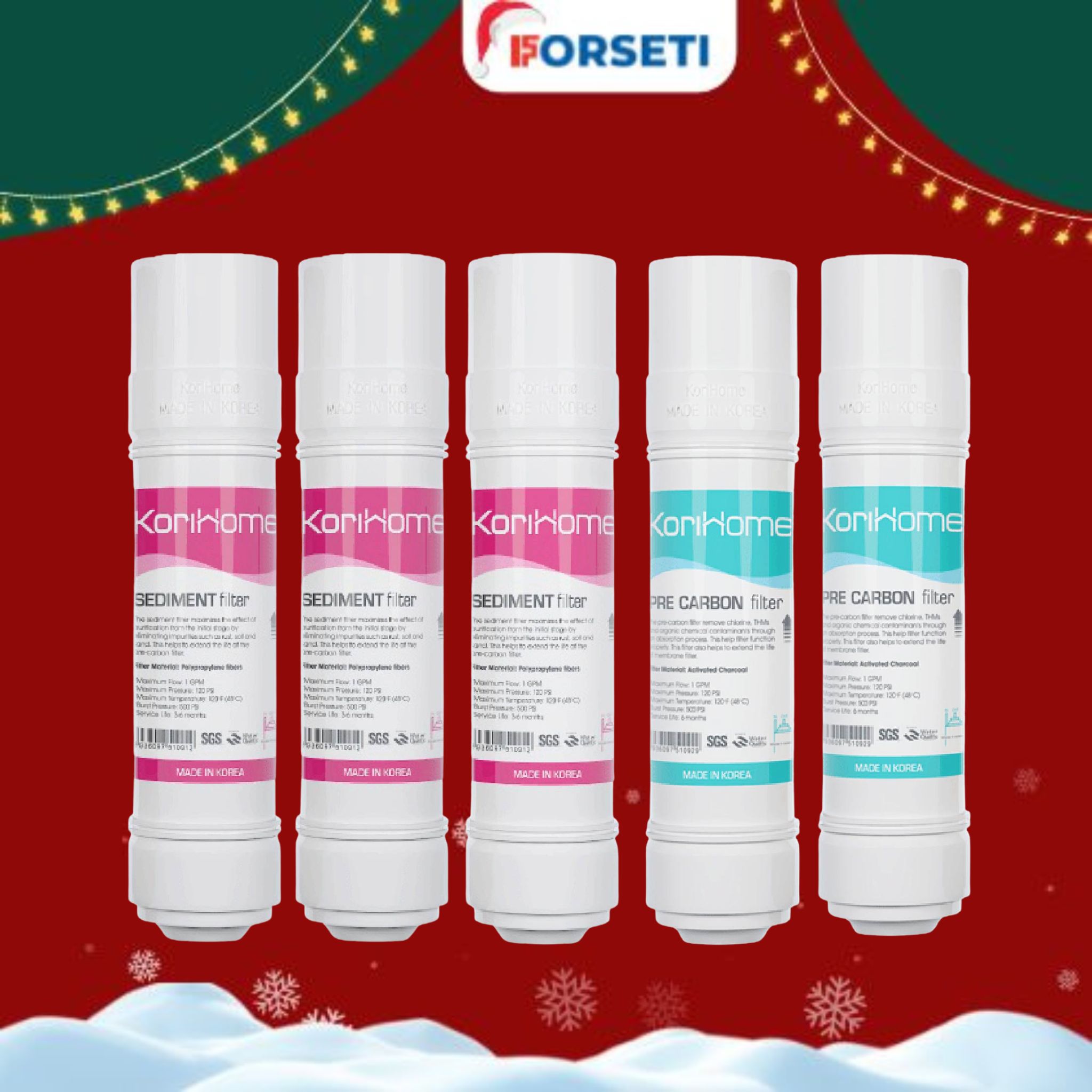 Combo 5 lõi lọc nước Korihome 3 sediment 2 Pre carbon - Hàng chính hãng dùng cho các máy Wpk-G61, G-60S