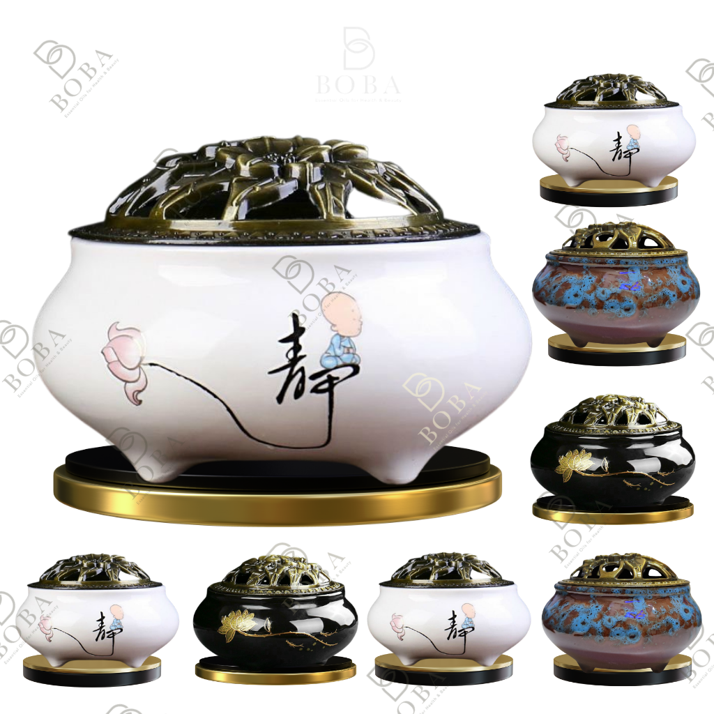 Lư Xông Nụ Trầm Hương, Đỉnh Đốt Nhang Vòng Phong Thủy Bằng Gốm Sứ, Lư Đốt Trầm Hương