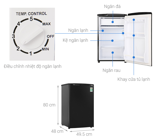 [Nhập CECAMP110KD5 giảm 110K] Tủ lạnh 1 cửa Aqua 90 Lít AQR-D99FA(BS) - Hàng chính hãng