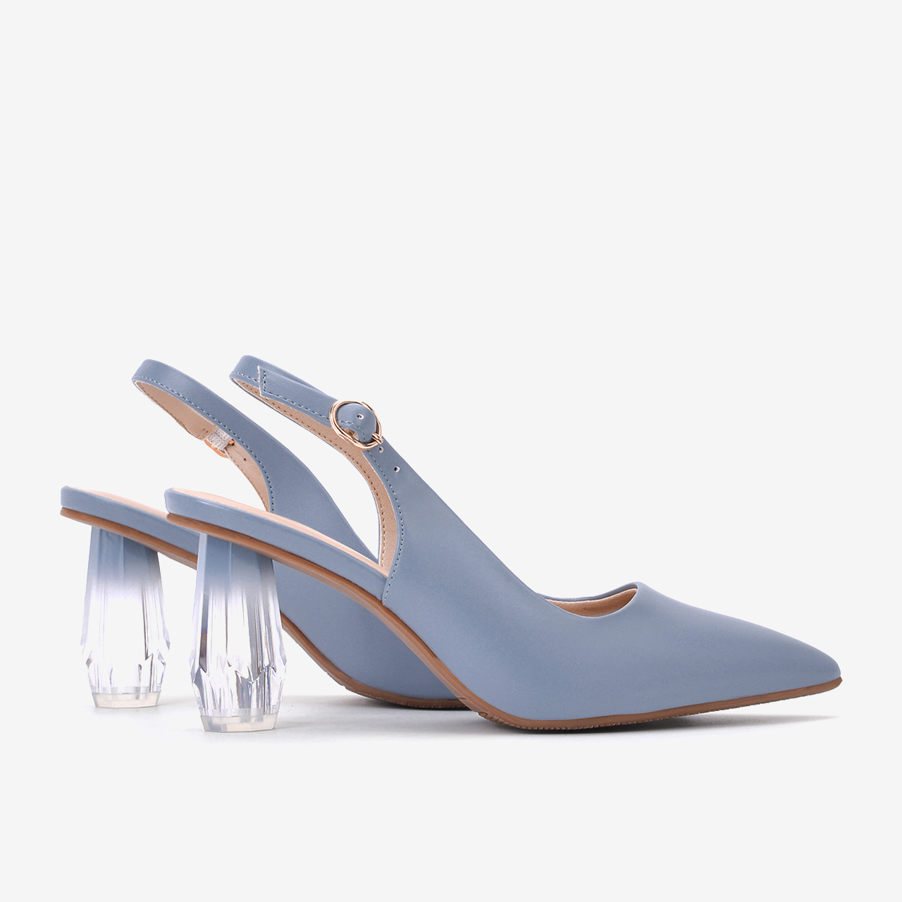 Giày cao gót nữ Đông Hải thiết kế Slingback mũi nhọn sành điệu đính gót kim cương cao 7cm - G81I8