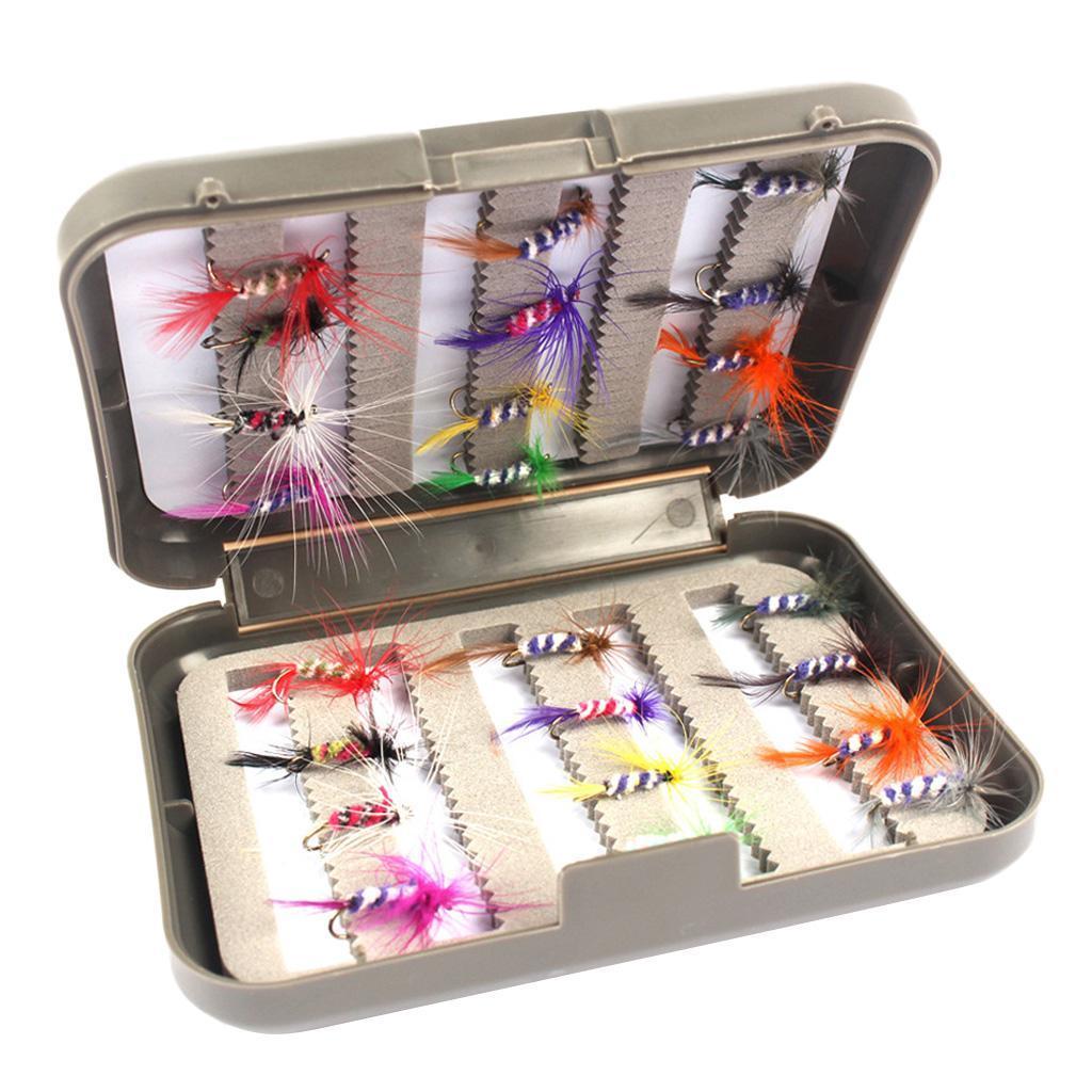 24pcs Fly Fishing Flies Kit Fishing Flies Wet Flies Assortment + Fly Box for Bass Salmon Trout Fish