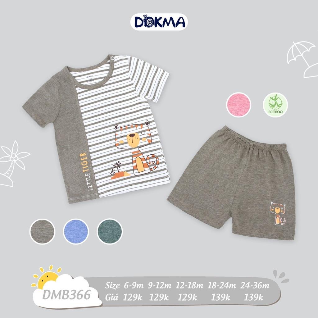 Dokma Bộ quần áo ngắn tay cài vai sọc bé trai bé gái sợi tre 6-36 tháng DMB366