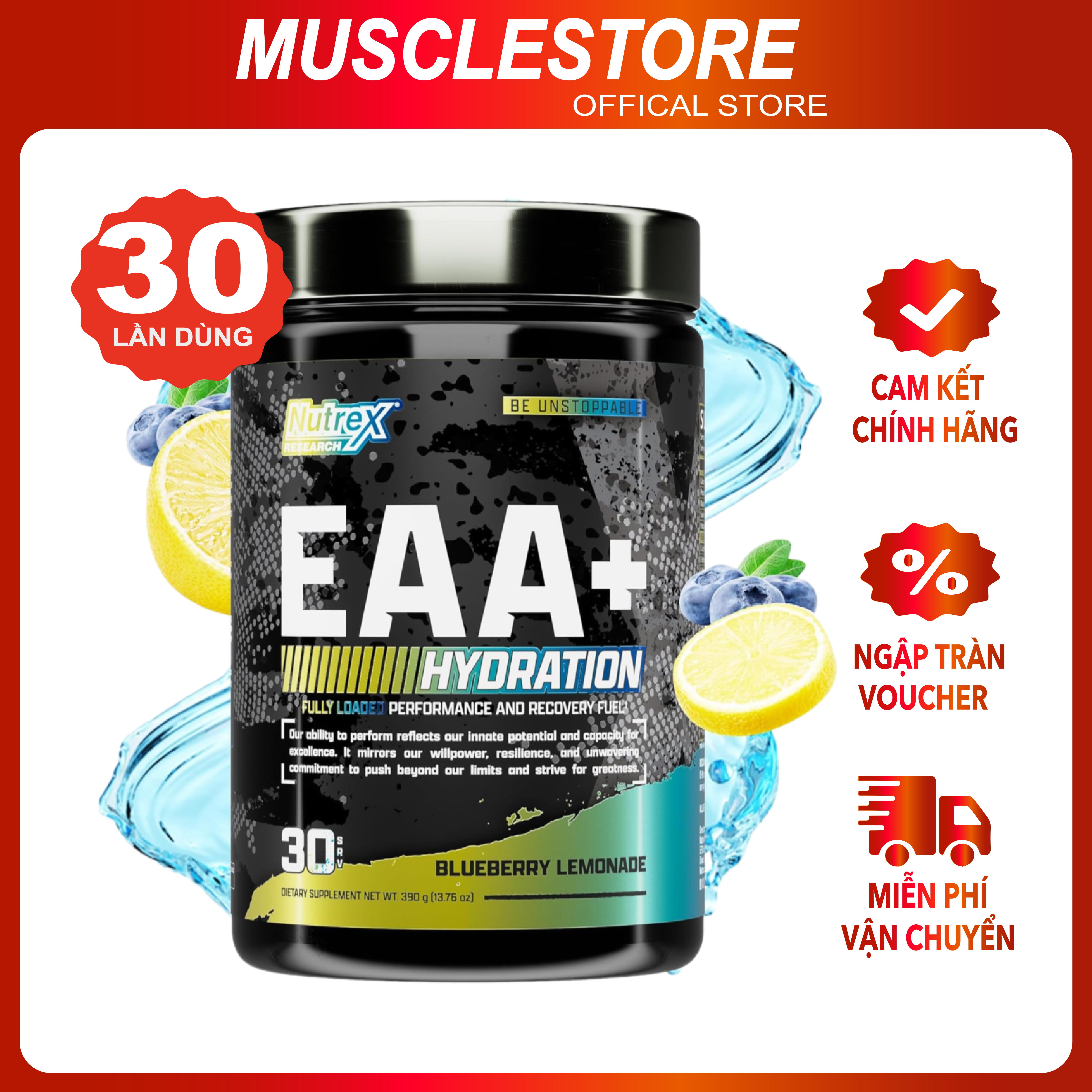 Eaa Hydration - Nutrex 30Liều, Phục Hồi, Tăng Cơ, Sức Mạnh, Sức Bền, 8G Eaa Bcaa 1.5G Chất Điện Giải - Strawberry Watermelon