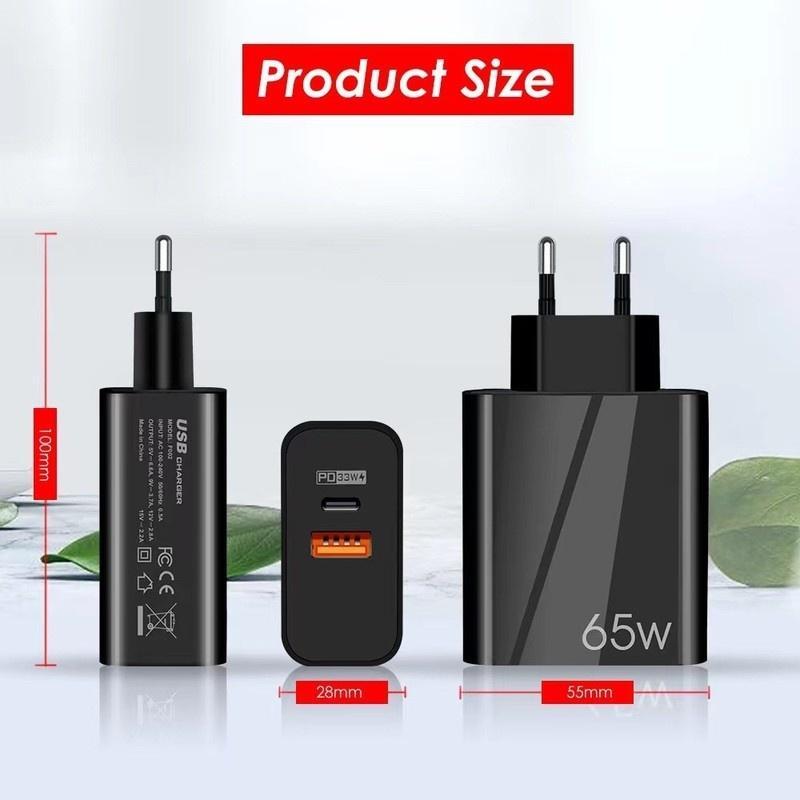 Củ Sạc 65W 2 Cổng US EU Cho IPhone Và Android Điện Thoại