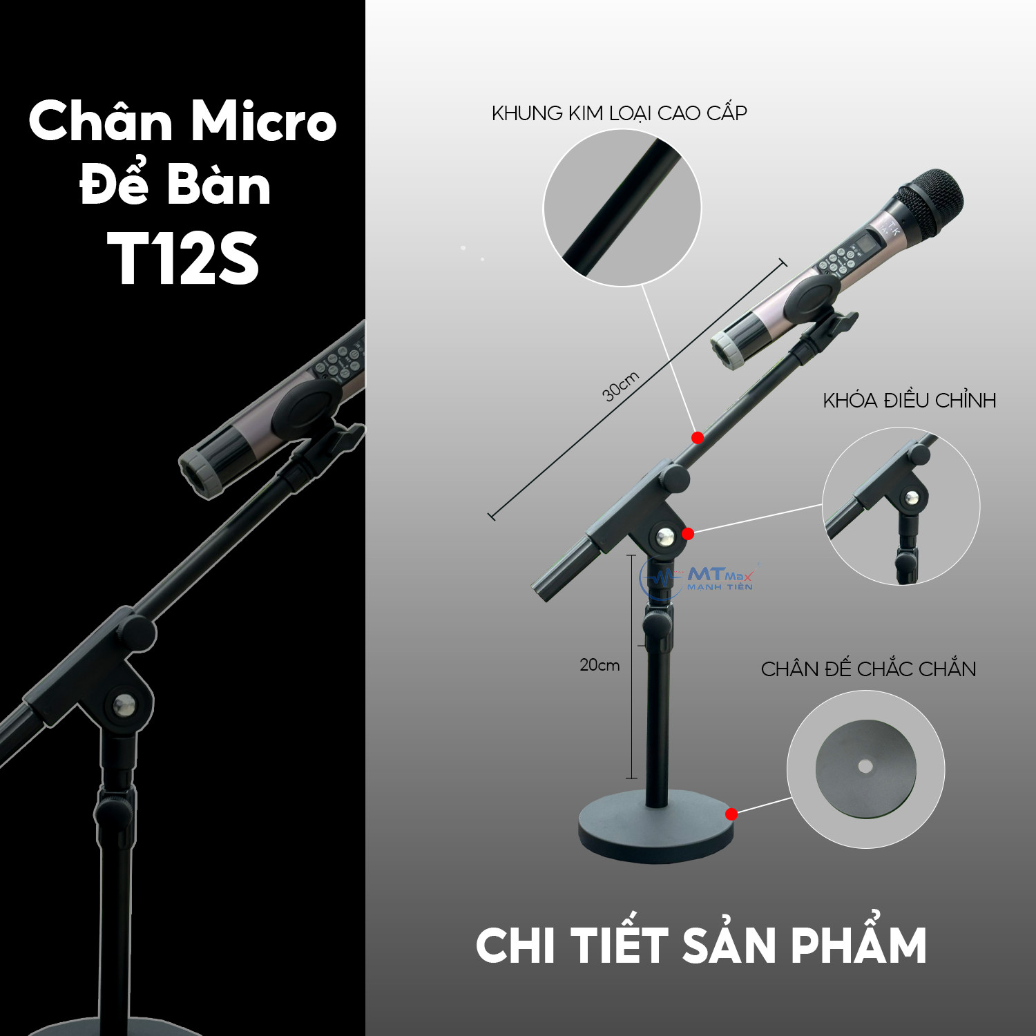 Bộ Chân Micro Để Bàn T12S - Giá Đỡ Micro Kim Loại Để Bàn Sử Dụng Cho Nhiều Loại Microphone Đa Năng, Có Thể Điều Chỉnh Chiều Cao Và Góc Độ Rất Thuận Tiện. hàng chính hãng