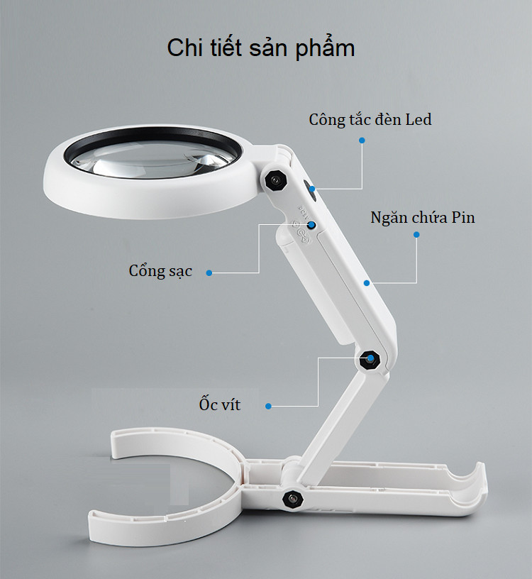 Kính lúp cầm tay, để bàn phóng đại 7X tích hợp 6 bóng led trợ sáng, thích hợp nghiên cứu, đọc sách