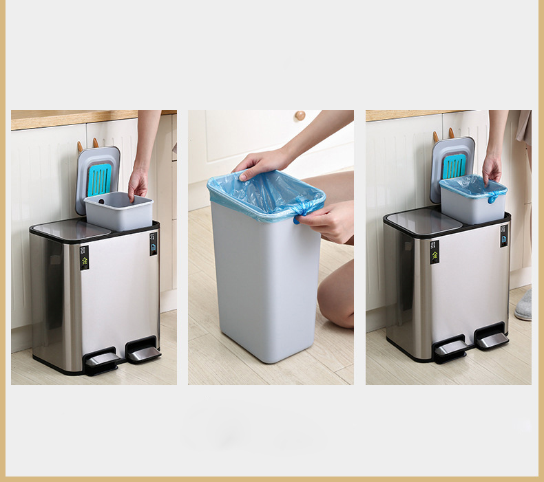 THÙNG RÁC INOX ĐẠP CHÂN 2 NGĂN CAO CẤP H79