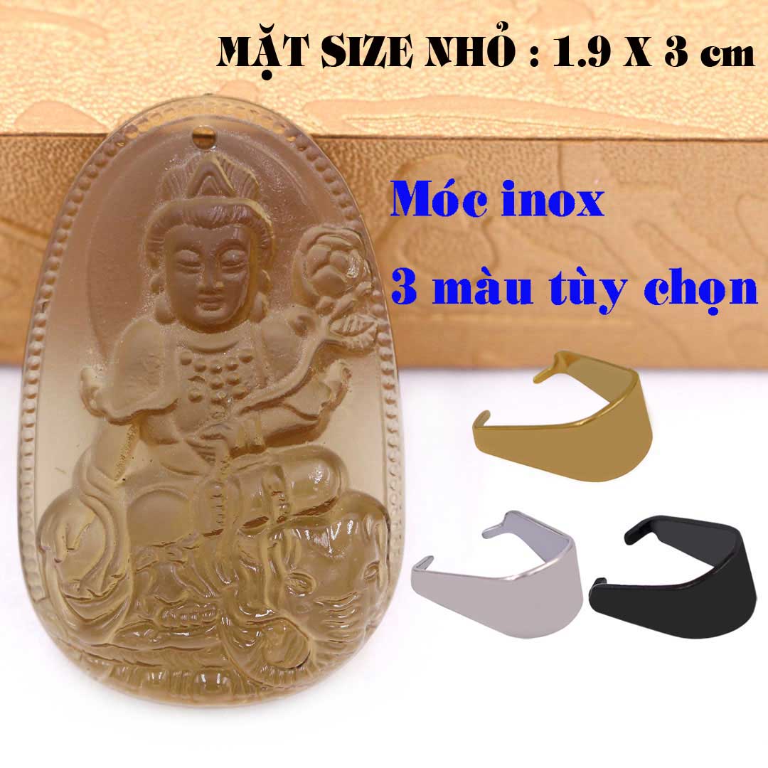 Mặt Phật Phổ hiền obsidian  1.9cm x 3cm  kèm móc dây chuyền inox vàng, Phật bản mệnh, mặt dây chuyền Phật giáo