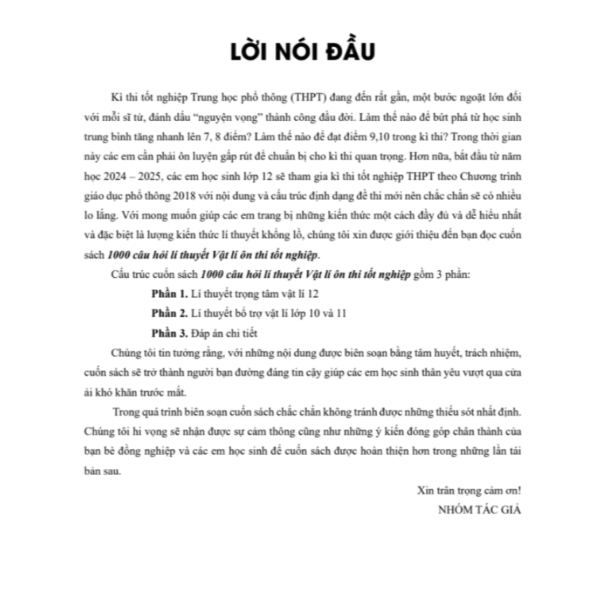Sách - 1000 câu hỏi lí thuyết môn Vật lí (Dành cho ôn thi THPT 2025) VietJack