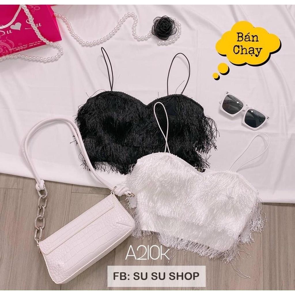 ÁO CÚP NGỰC CROPTOP 2 DÂY TUA RUA CÓ MÚT NGỰC CỰC SANG CHẢNH - White