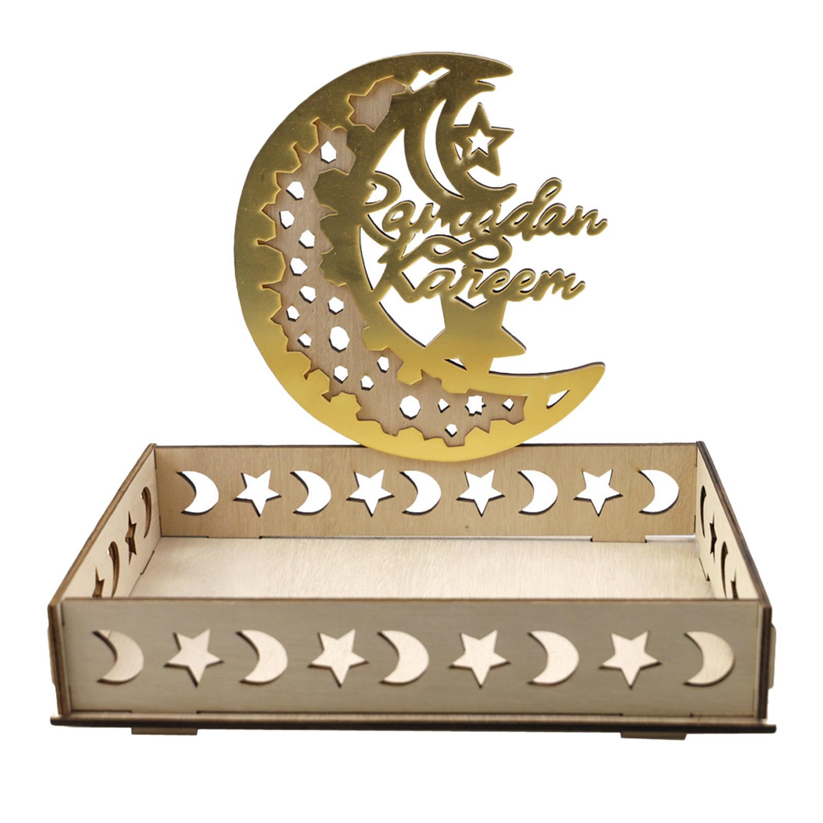 Ramadan Wooden Tray Eid Plates for Home,Eid Mubarak Tableware Tray Ramadan Decorations for Table Wooden Tray Dessert Display Holder for Ramadan Table