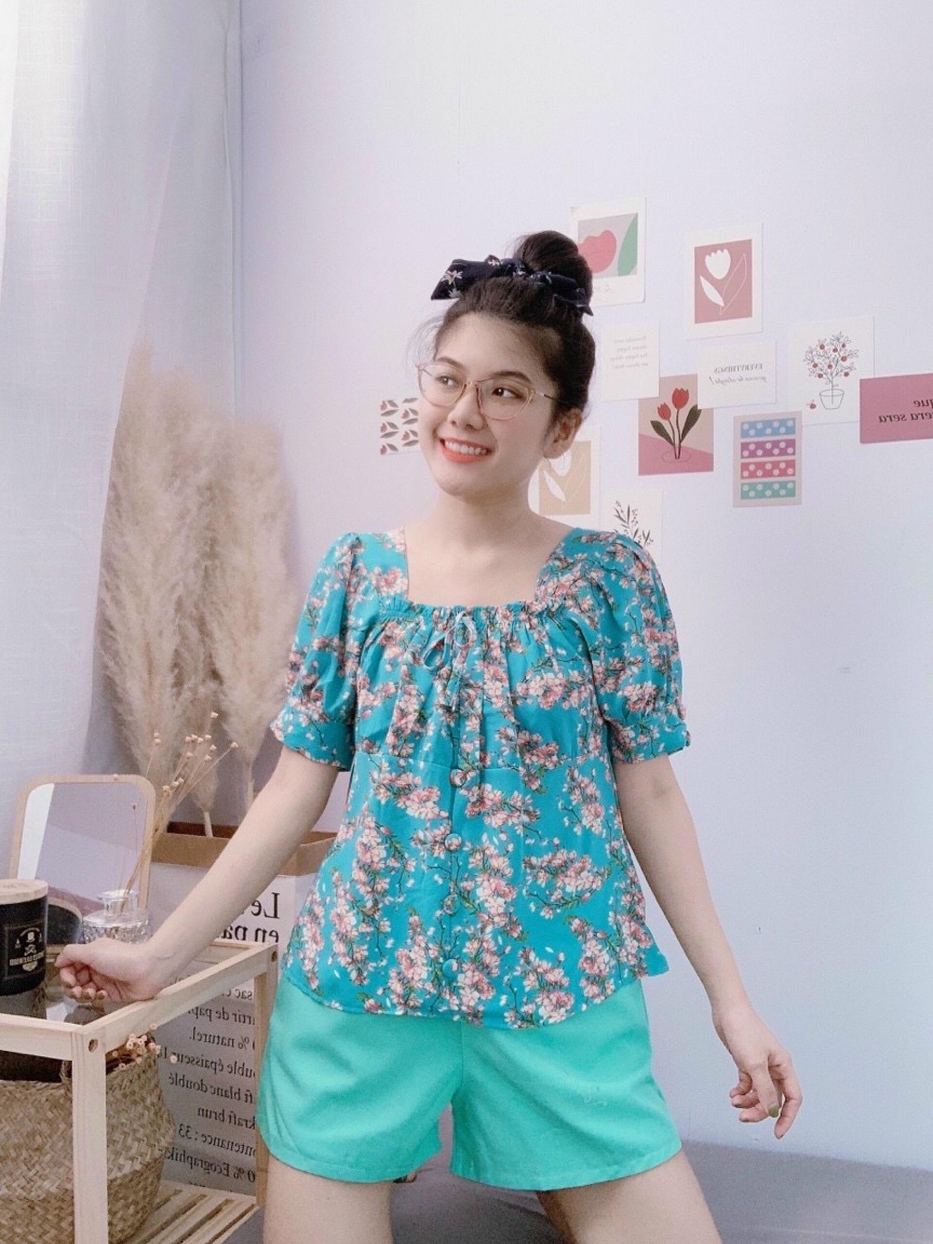 Bộ đồ ngủ - đồ bộ mặc nhà hoa kèm nơ trước ngực đủ màu