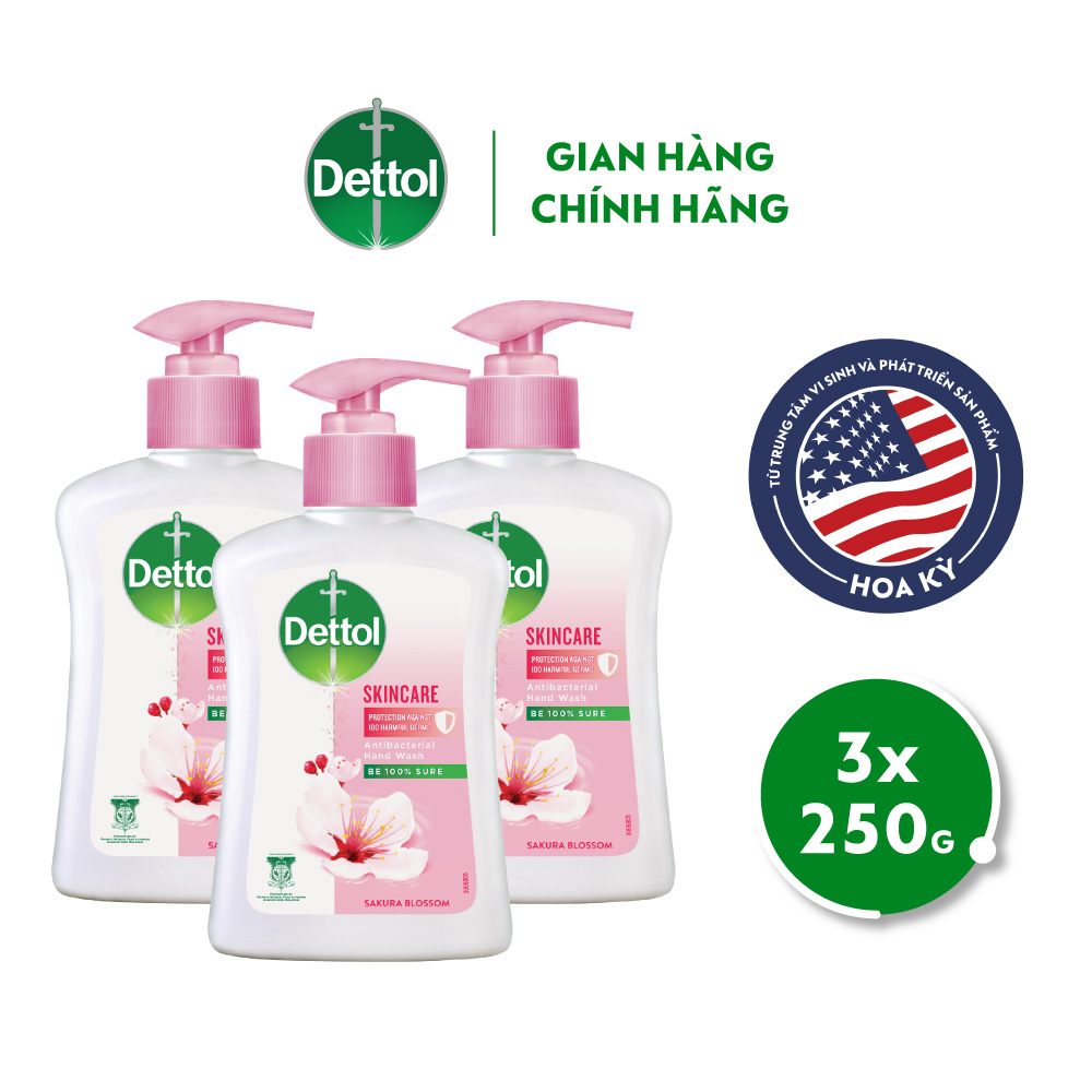 Combo 3 chai nước rửa tay Dettol kháng khuẩn dưỡng da - Chai 250g